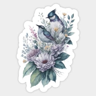 two hummingbirds around Flowers: Scattered Watercolor in Pastel Colors Sticker